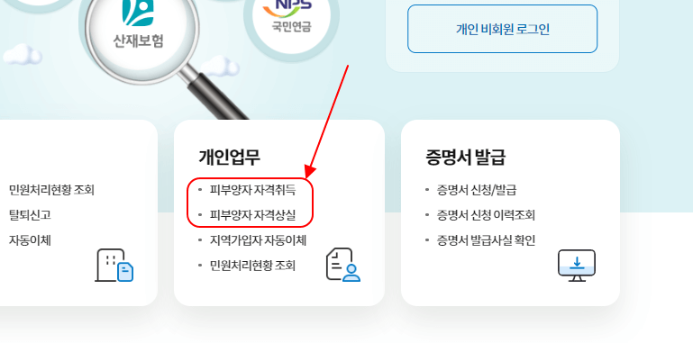 퇴사 후 건강보험 피부양자 신청- 홈페이지